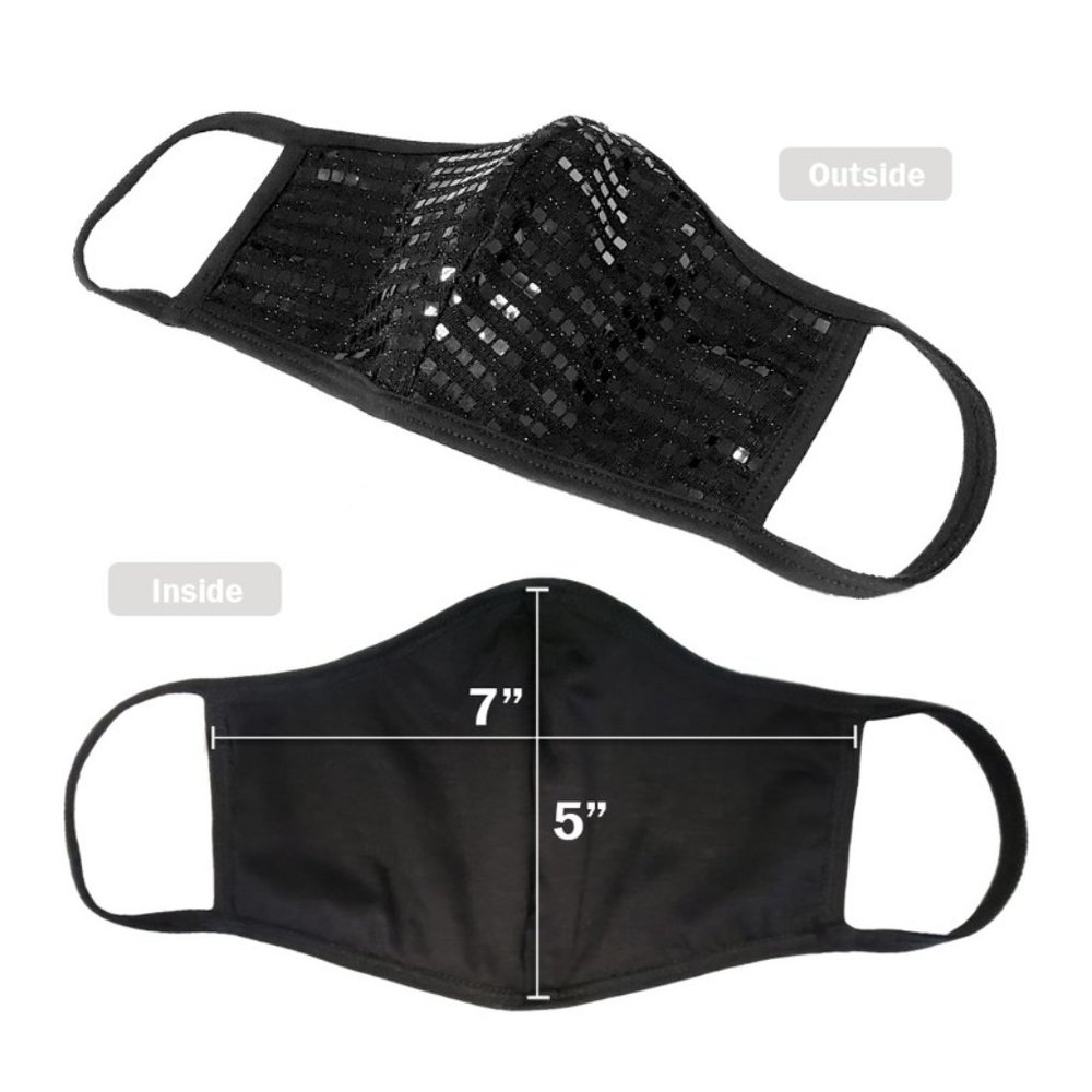NEW Black Shiny Sequins Face Mask Women Men - Picture 3 of 3
